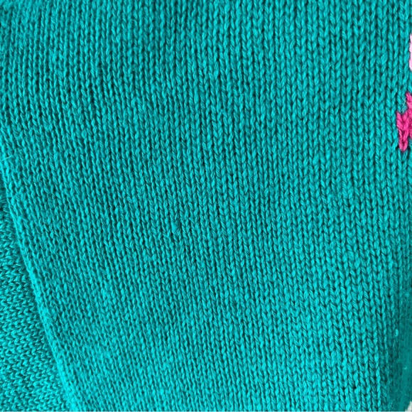 Vintage Sweater XL Lucia Cardigan Teal Green Knit Embroidered Floral Scalloped - Picture 8 of 16